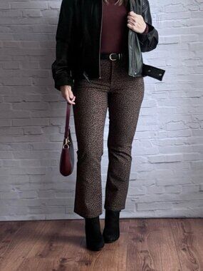 J.Crew Brown Leopard Print Stretch Flare Crop Jeans Size 26